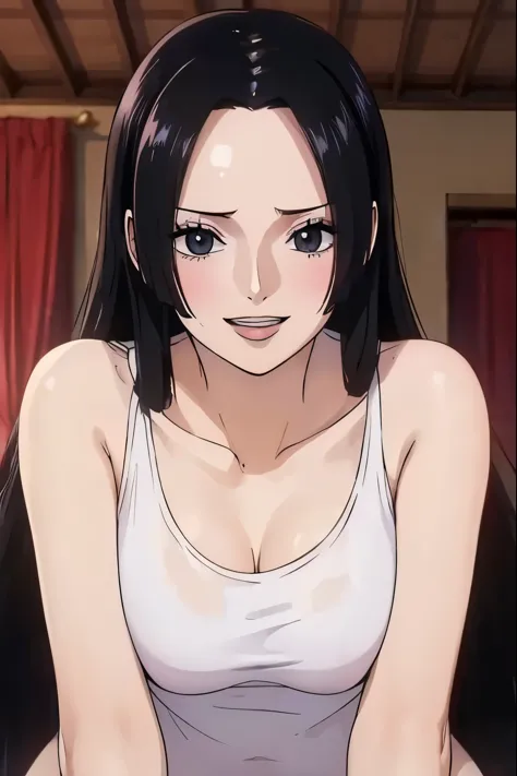 (((masterpiece))), (((best quality))), ((ultra-detailed)), (highly detailed CG illustration), Boa Hancock, (nsfw:1.4), (masterpiece:1.5), Detailed Photo, Smiling, Sexy, (Best Quality: 1.4), (1girl), Beautiful Face, (Black Hair, long Hair: 1.3), Beautiful H...