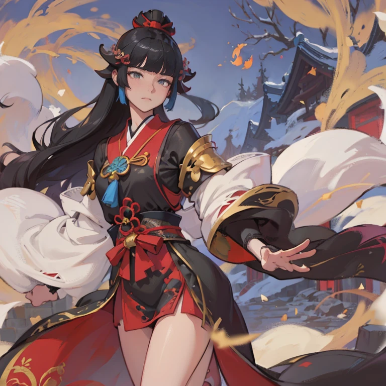 Vêtu de rouge et de noir、Anime girl tenant un chapeau blanc et noir, onmyoji detailed art, onmyoji portrait, onmyoji, Keqing de Genshin Impact, zhongli de genshin impact, Heise Jinyao, Ayaka genshin impact, Style artistique de G Liulian, Genshin, auteur：Yang Jie，