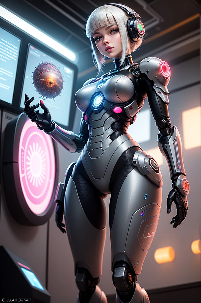 (mejor calidad, realismo: 1.37, ultra detallado, Un organismo cibernético extremadamente detallado.: 1.1), bello dibujo, Gusano robot con la cabeza de una hermosa niña., complejo, colores brillantes, Profesional, ciencia ficción, relámpago de estudio