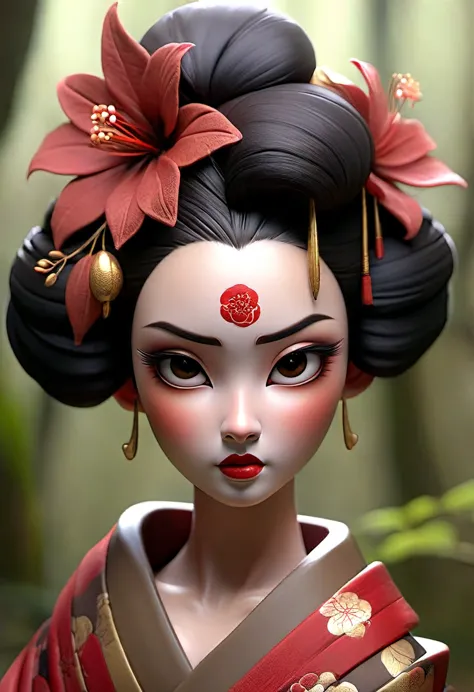 32k hires highest quality professional photography, beautiful geisha face shape, perfect anatomy, expressive gaze, dark sci-fi r...