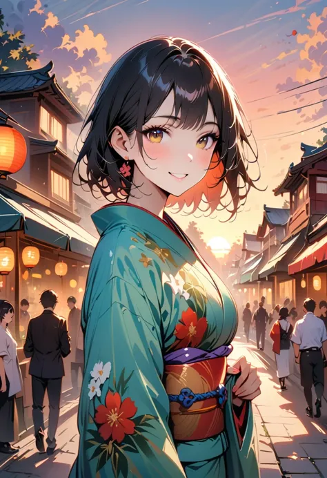 (((top quality, 8K, masterpiece))), clear focus, (Beautiful woman with perfect body), thin and long, (hairstyle: up)), ((kimono:...