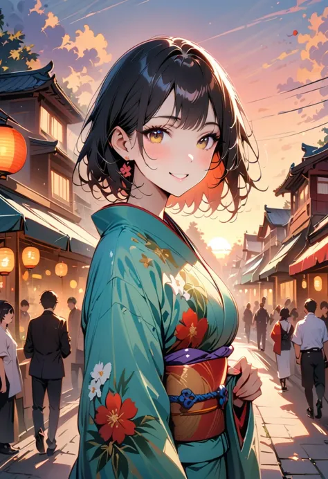 (((top quality, 8k, masterpiece))), clear focus, (beautiful woman with perfect body), thin and long, (hairstyle: up)), ((kimono:...