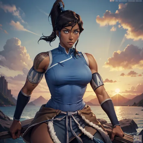 korra, dark skin, dark-skinned female, ponytail, toned female, high quality, detailed, high resolution, masterpiece, anatomicall...