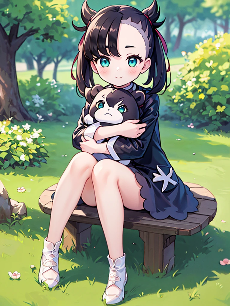 ((Marnie:1.2)),1 girl, (masterpiece, highest quality, highest quality, official art, beautiful and aesthetic,:1.2), blush, smile, closed mouth, grass, god&#39;s light, blue sky, nature, sunlight, shiny thighs, sitting, (Hug your knees with nothing in your hands:1.2), full body, wide shot,perfect hand shape:1.6
 