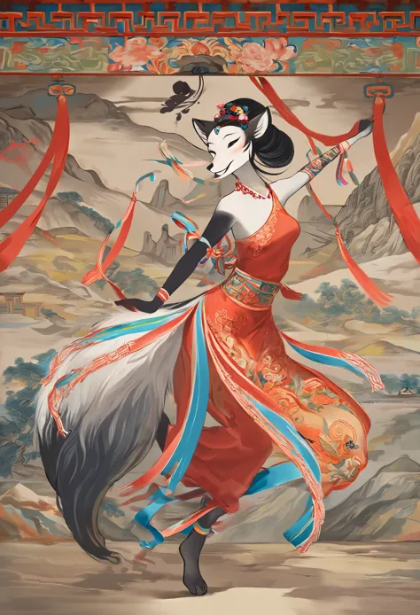 top quality, ancient Chinese beauty, absurdres, perfect anatomy, beast woman, solo focus, furry anthro, Furry body, fox facial f...