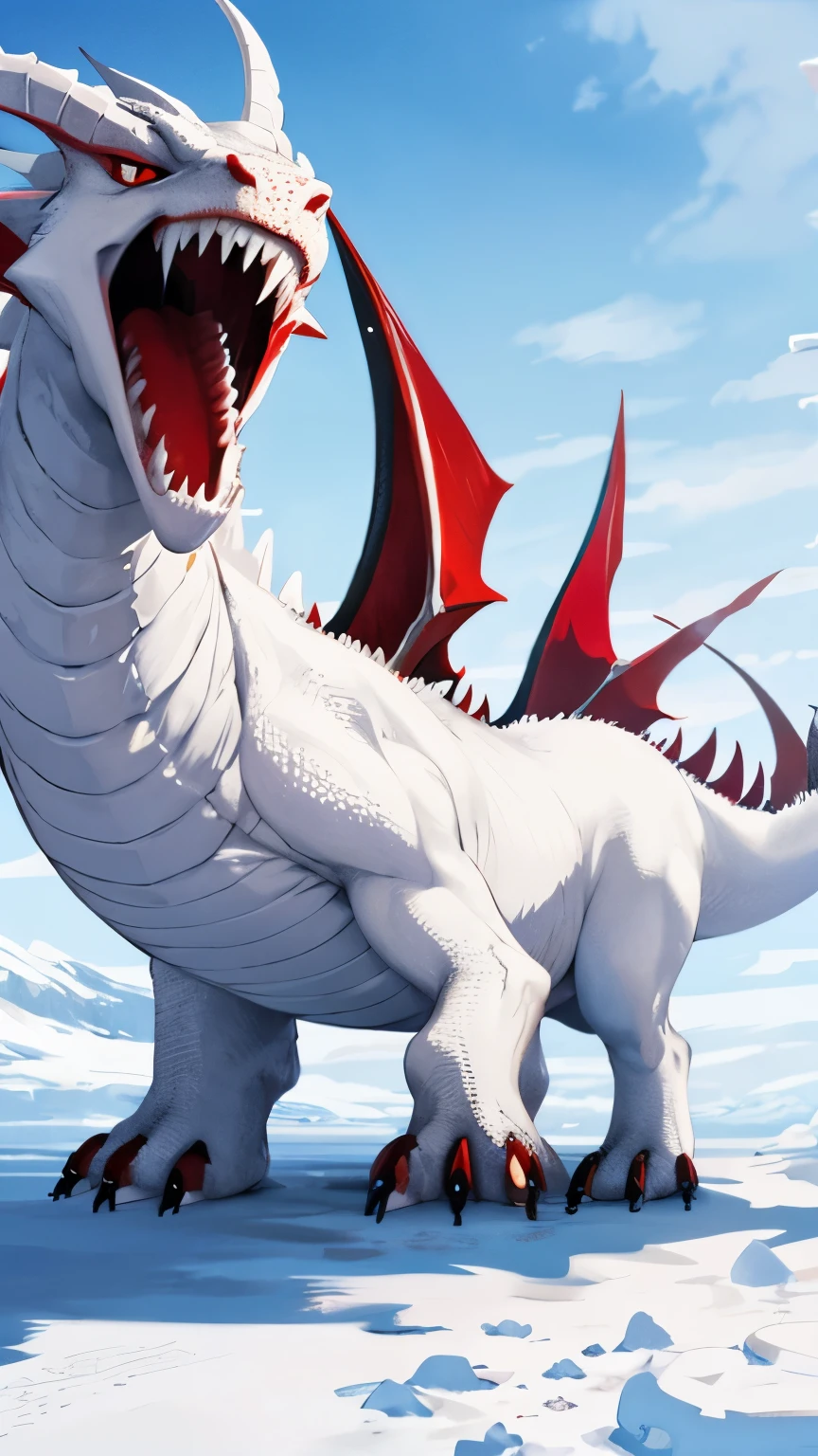 There is a white dragon with red wings and a big mouth - SeaArt AI