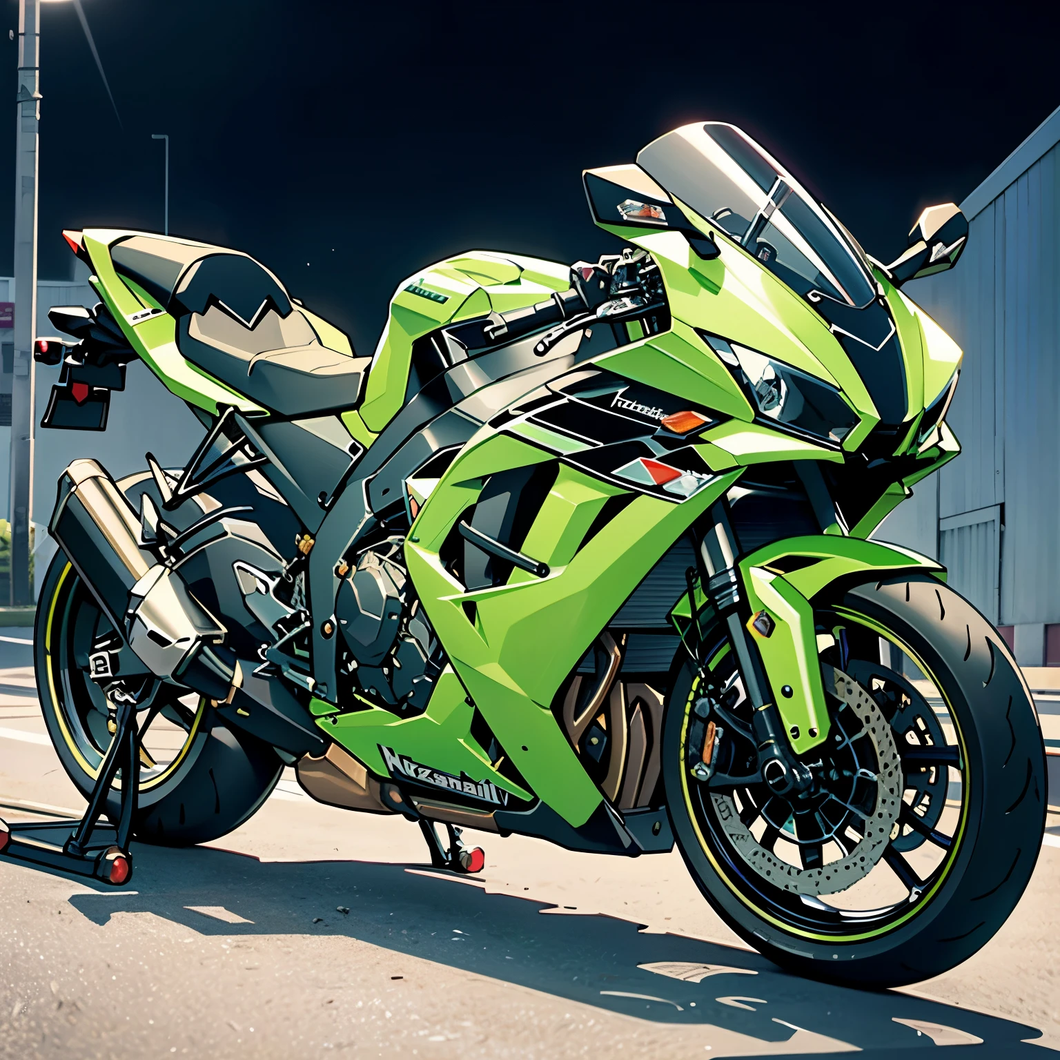 Majestic-looking Green Kawasaki ZX 6 with a name tag written 