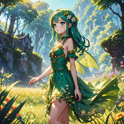 small fairy girl standing in the palm of a human girl’s hand.