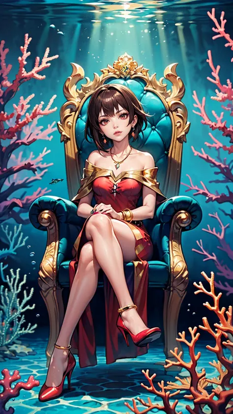 ((1girl, solo ,alone, megumin, short hair, red eyes, brown hair, ((short woman, small breasts)), painted nails, gold bracelets, ...