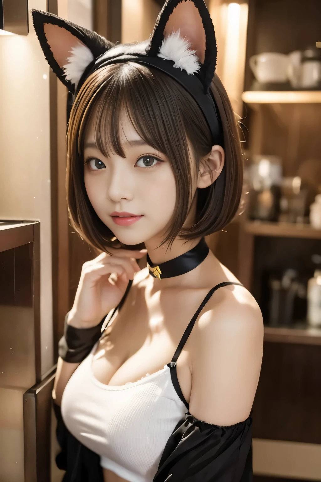 cat ear headband:1.3, cat cosplay:1.2, medium bob