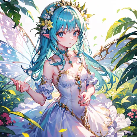 Tiny fairy girl standing in the palm of a human girl’s hand. Small pretty delicate wings on fairy, human face in frame.