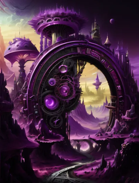 purple digital art of a clock in a purple landscape, surrealistic digital artwork, surreal concept art, fantasy surrealism, 4 k ...