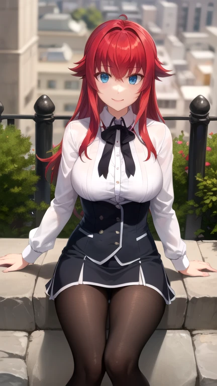 Mejor calidad, obra maestra, detallado,
riasgremory,
1 chica, boca cerrada, sonrisa, rubor,
cabello rojo, pelo largo, blue eyes, ahogo,
, camisa de rayas, cinta para el cuello, lazo negro, black corset, falda morada, pechos enormes,
de pie, mirando al espectador,
adentro, castillo