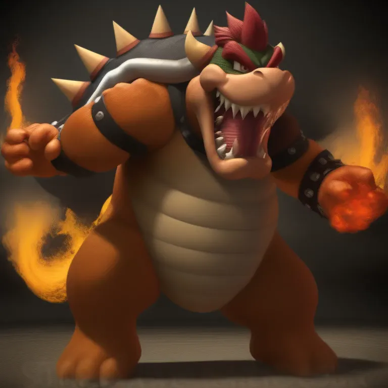 ((masterpiece)), best quality, ultra-detailed cg artwork of bowser from super mario, realistic rendering, menacing expression, f...