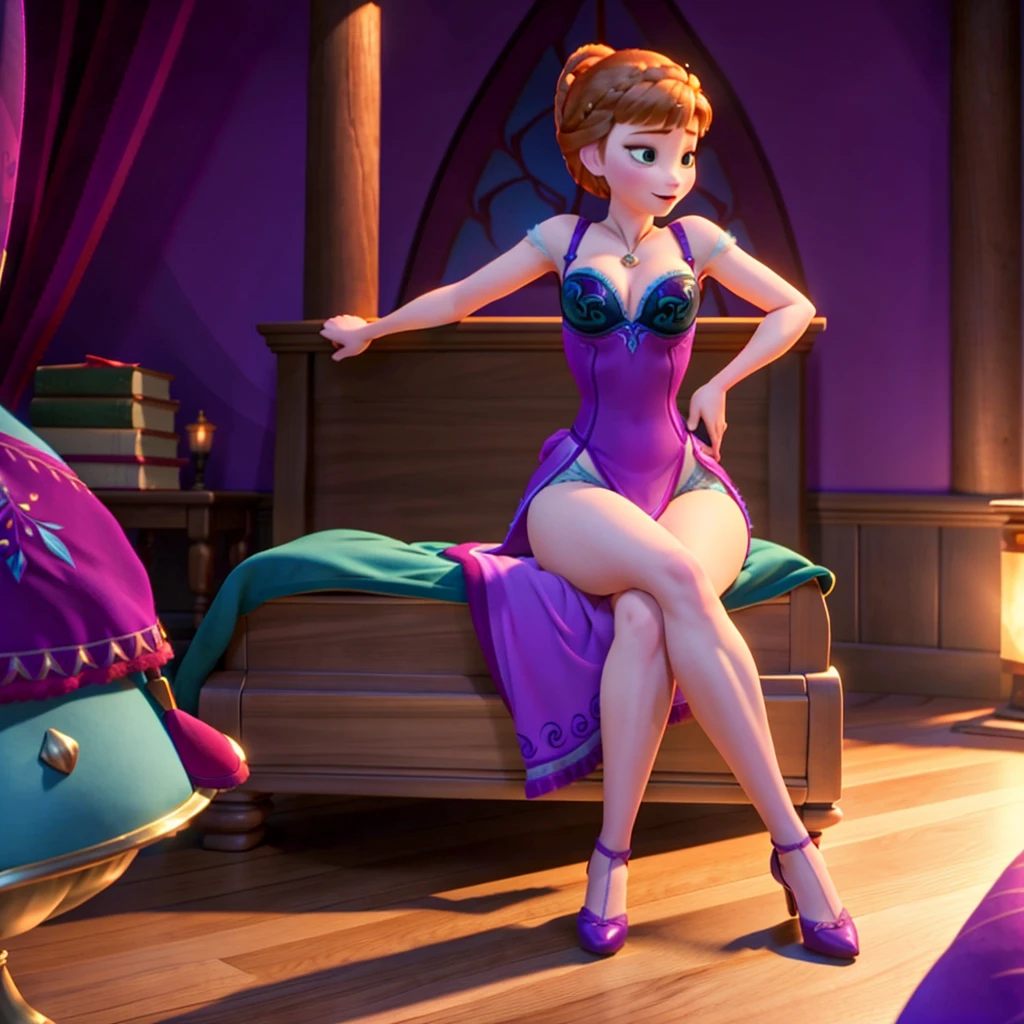 Anna from Disneys frozen, frozen movie, sitting sexy in bra and purple  thong wit - SeaArt AI