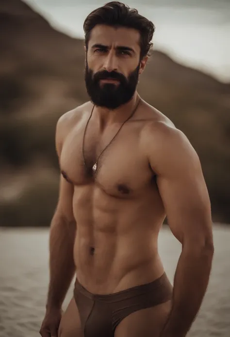 Handsome beard Turkish guy tall thin shirtless desert bikini showing armpit  wit - SeaArt AI