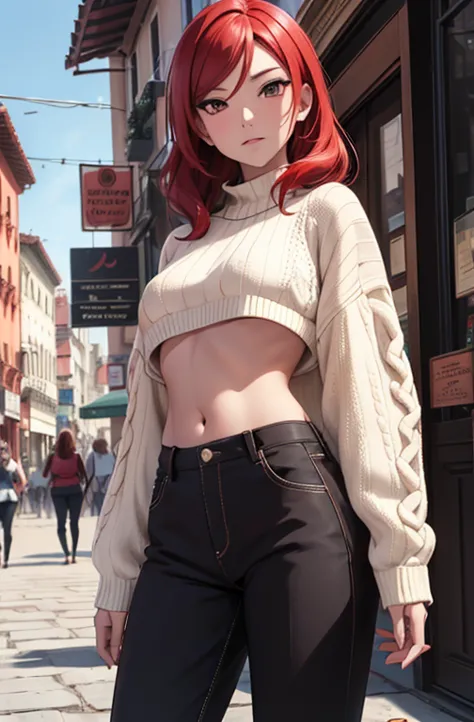 (obra maestra, mejor calidad, alta calidad),(nsfw:1.3),maki nishikino, cabello rojo, ojos morados, tiro de vaquero,pantalones de...