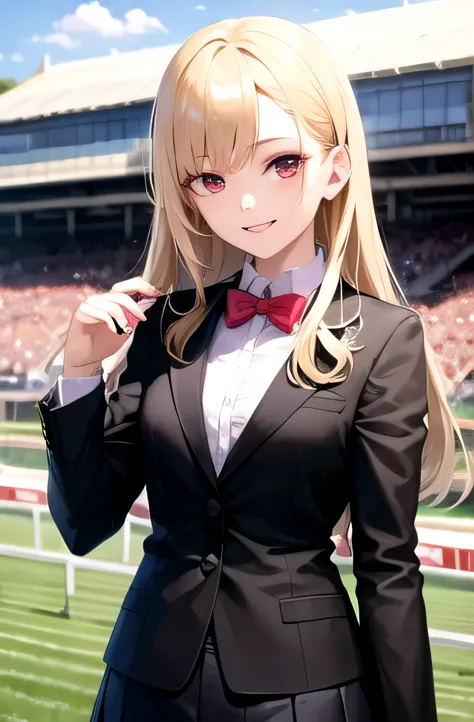 highest quality, long blonde hair, high school girl「Shiratori Ayame」, Racecourse, Tokyo Racecourse, (Beautiful detailed Racecour...