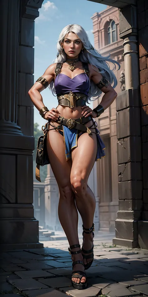 full body, whole body. 1solo (girl). slave fighter, loincloth standing, hands on hips full body, whole body. 1solo (girl). slave...