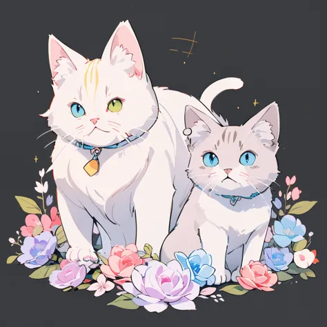 (highest quality、masterpiece、High resolution、detailed)、(pastel colour)、(Fewer color schemes:1.2)、Cat, Fluffy and cute、Bright ill...