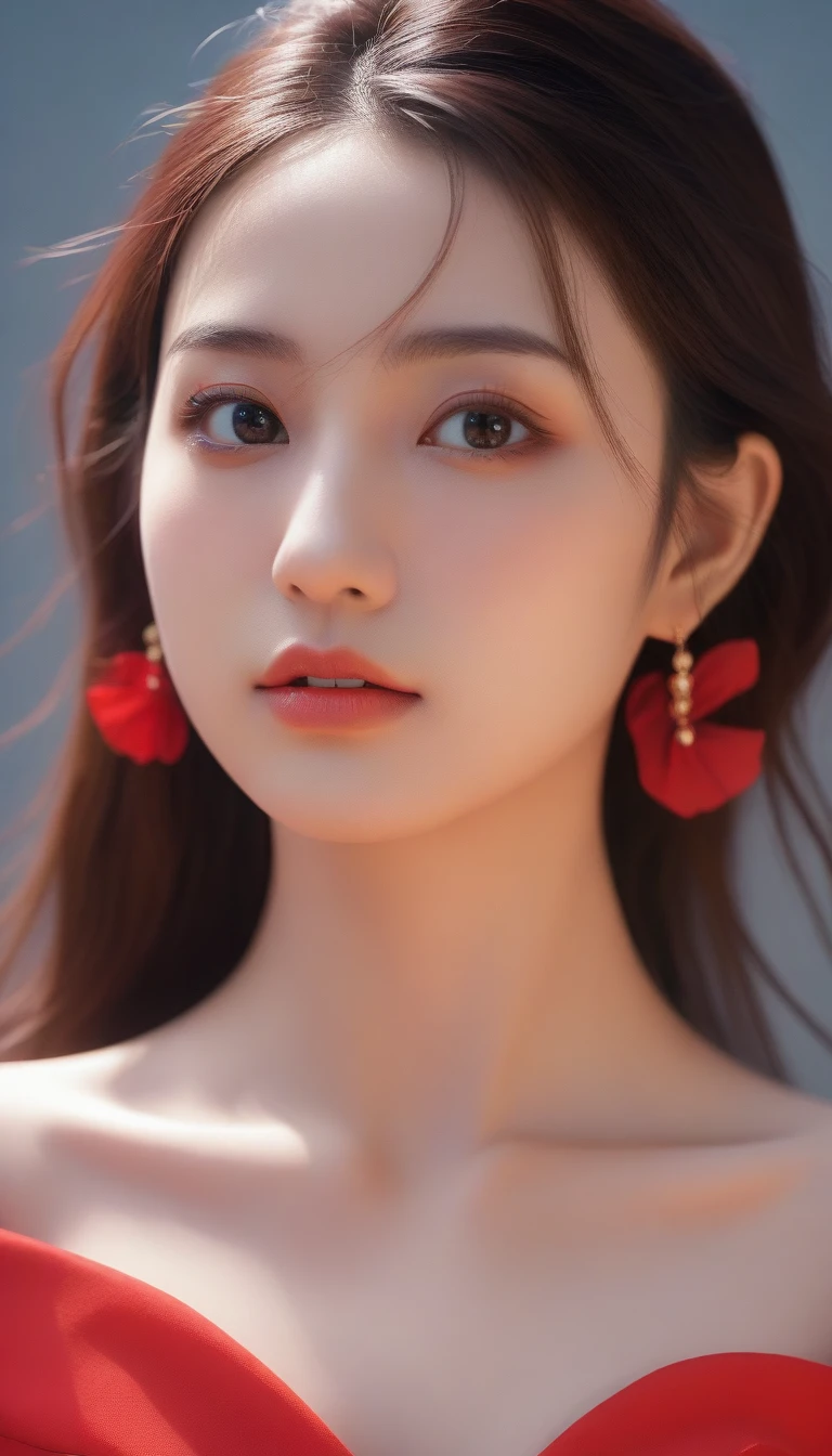 un primer plano de una mujer con cabello largo y vestido rojo, Estilo anime realista 3D., hermosa obra de arte digital, arte cg anime suave, tendencia en cgstation, render fotorrealista de chica anime, hermosa pintura de personajes, anime 3d realista, hermoso retrato animado, chica anime joven realista, impresionante retrato de cara de anime, Arte detallado de alta calidad 8k, Renderizado de retratos en 8k