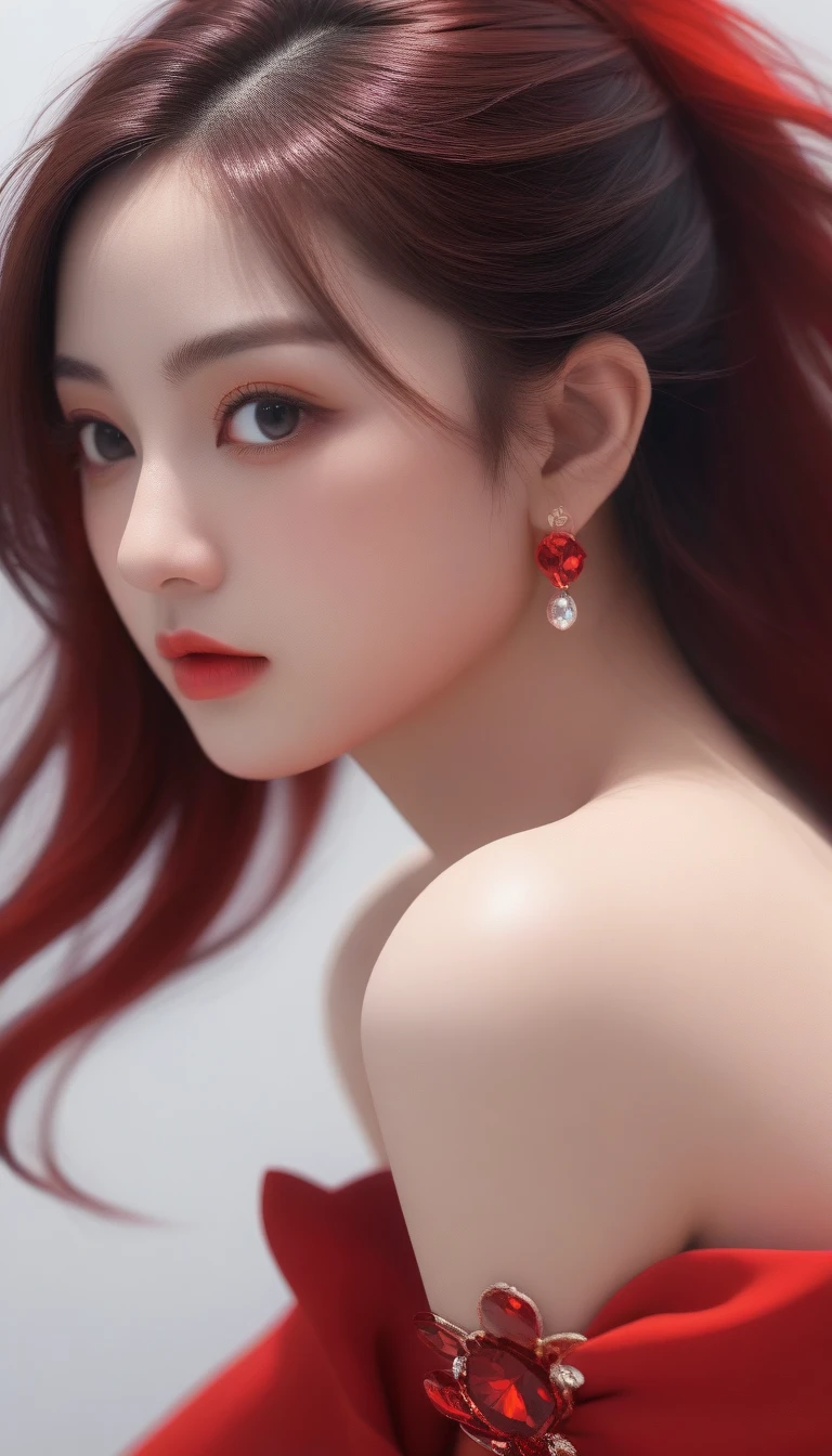 un primer plano de una mujer con cabello largo y vestido rojo, Estilo anime realista 3D., hermosa obra de arte digital, arte cg anime suave, tendencia en cgstation, render fotorrealista de chica anime, hermosa pintura de personajes, anime 3d realista, hermoso retrato animado, chica anime joven realista, impresionante retrato de cara de anime, Arte detallado de alta calidad 8k, Renderizado de retratos en 8k