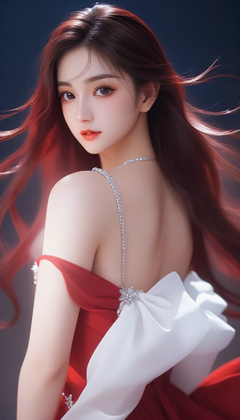 una mujer con un vestido blanco posando para una foto, hermosa y seductora mujer anime, hermosa mujer anime, hermosa chica anime, Chica anime con pelo largo., chica anime atractiva, chica anime seductora, hermoso retrato animado, Arte detallado de alta calidad 8k, vestido rojo, guweiz, arte cg anime suave, pelo rojo hasta la cintura, rojo brillante