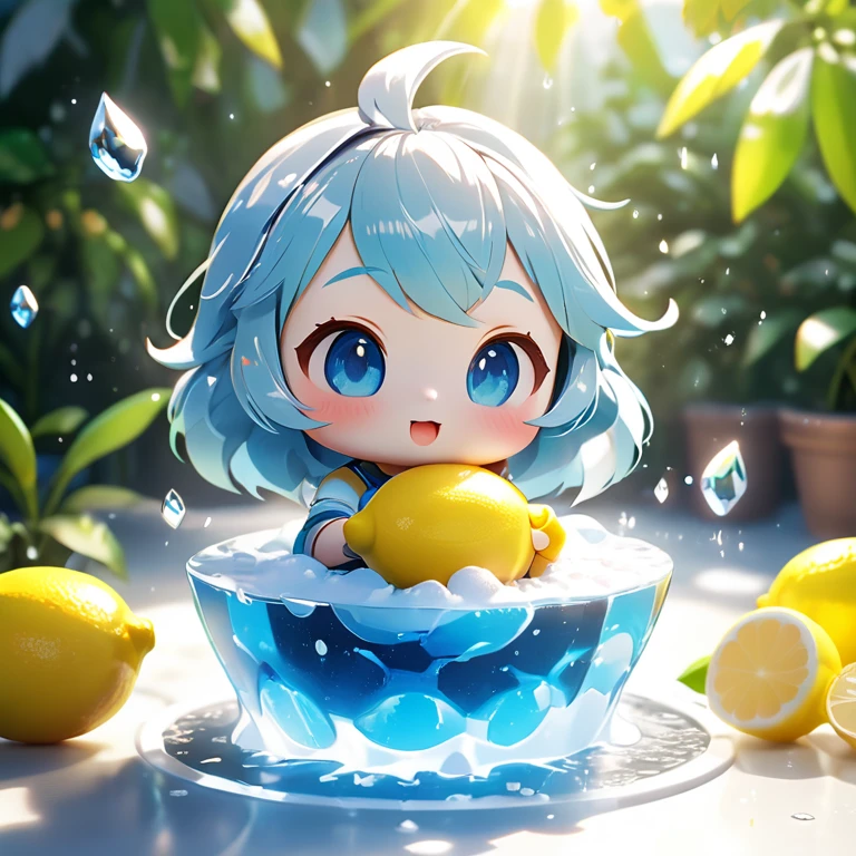 Baby Chibi, hielo, limón, Características especiales, Modelos estilo caja ciega y estilo de mercado popular, La luz del sol brilla en, Renderizado de octanaje y licuadora., hiper calidad, Características nítidas, Resolución Ultra HD y 8K,Ilustraciones geniales dibujadas a mano，alejarse