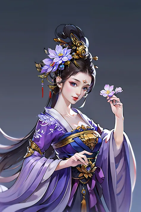 （masterpiece，super detailed，HD details，highly detailed art）1 girl，Half body，xianxia，monochrome，purple dress，Wisteria flowers，ele...