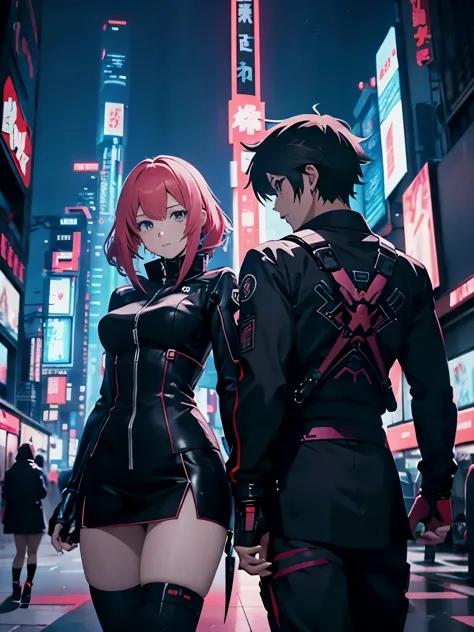 Anime scene of two people in a city with, digital cyberpunk anime art, anime cyberpunk art, Cyberpunk anime girl mecha, cyberpun...
