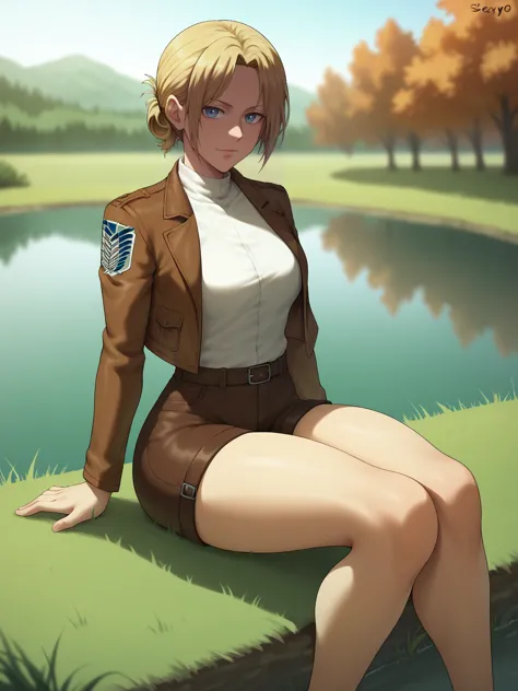 score_9,score_8_up,score_7_up, shexyo, shexyo style, attack on titan, annie leonhart, front view, thighs, thigh focus, leather s...