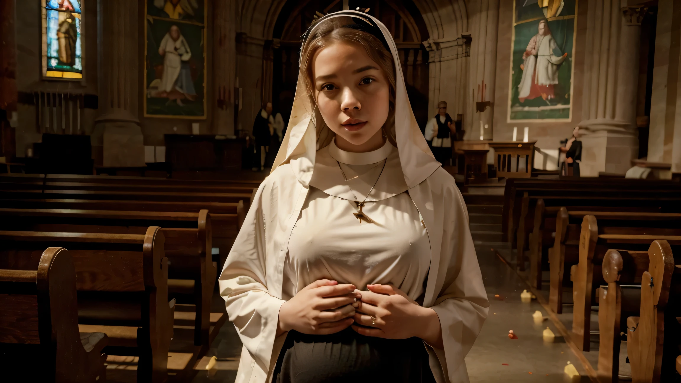 Arafed woman in a nun costume standing in a church - SeaArt AI