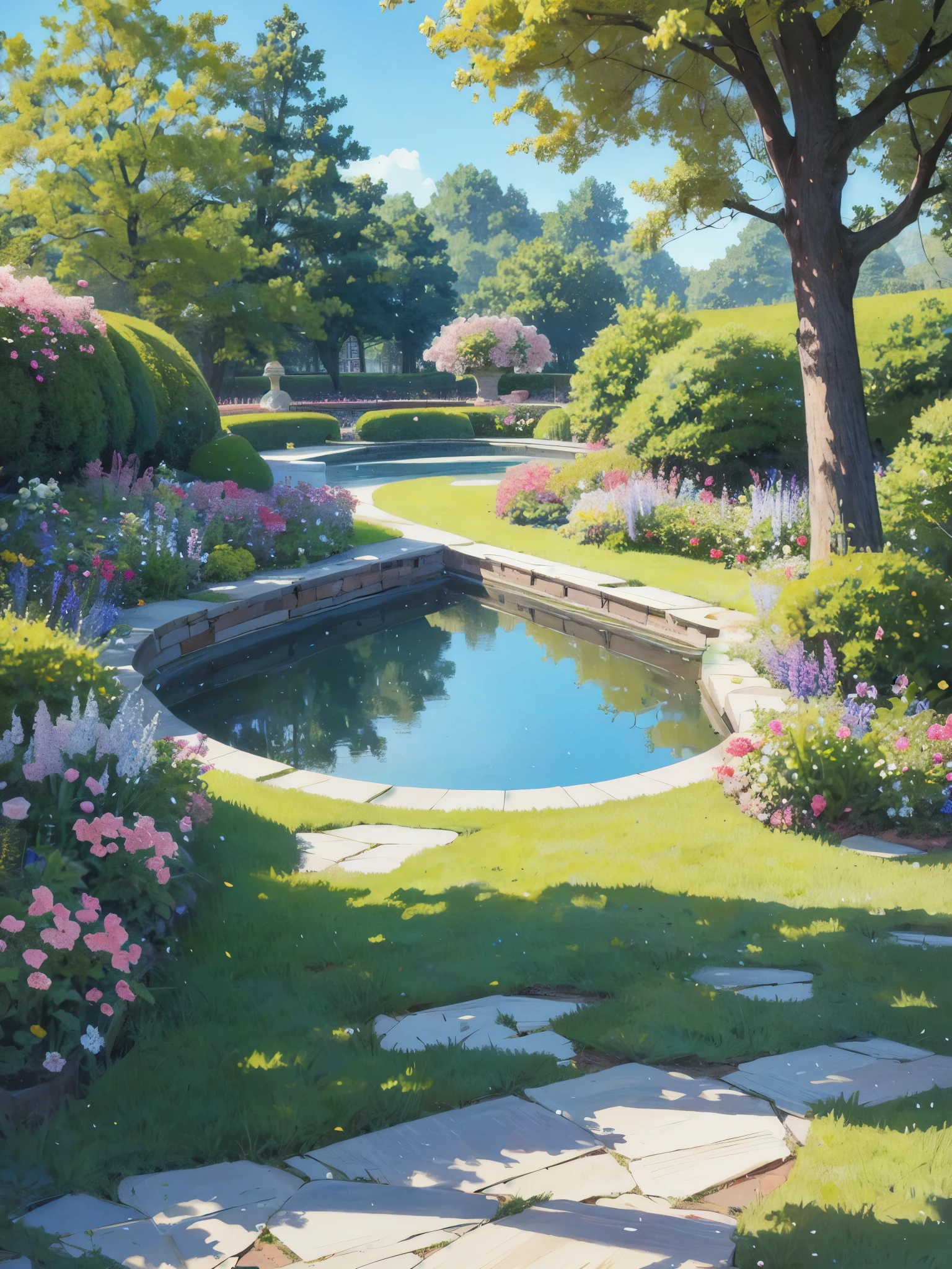 ((Best quality)), ((masterpiece)), (detailed), anime, landscape, Garden with flowers
