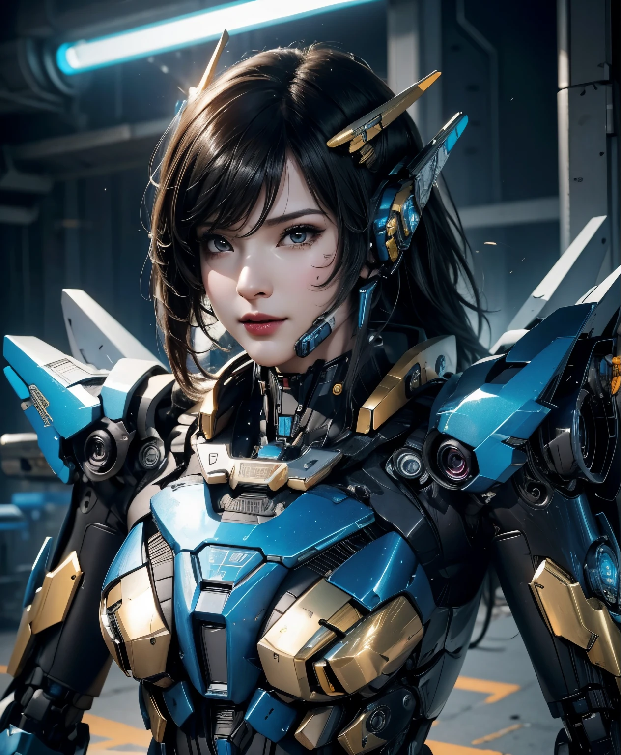 Super detailliert, Erweiterte Details, gute Qualität, 最gute Qualität, Hohe Auflösung, 1080P, hard disk,(pharah),overwatch,schöne Cyborg-Frau,Mecha cyborg girl,Kampfmodus,Mecha-Körper-Mädchen,Sie trägt einen futuristischen Mech