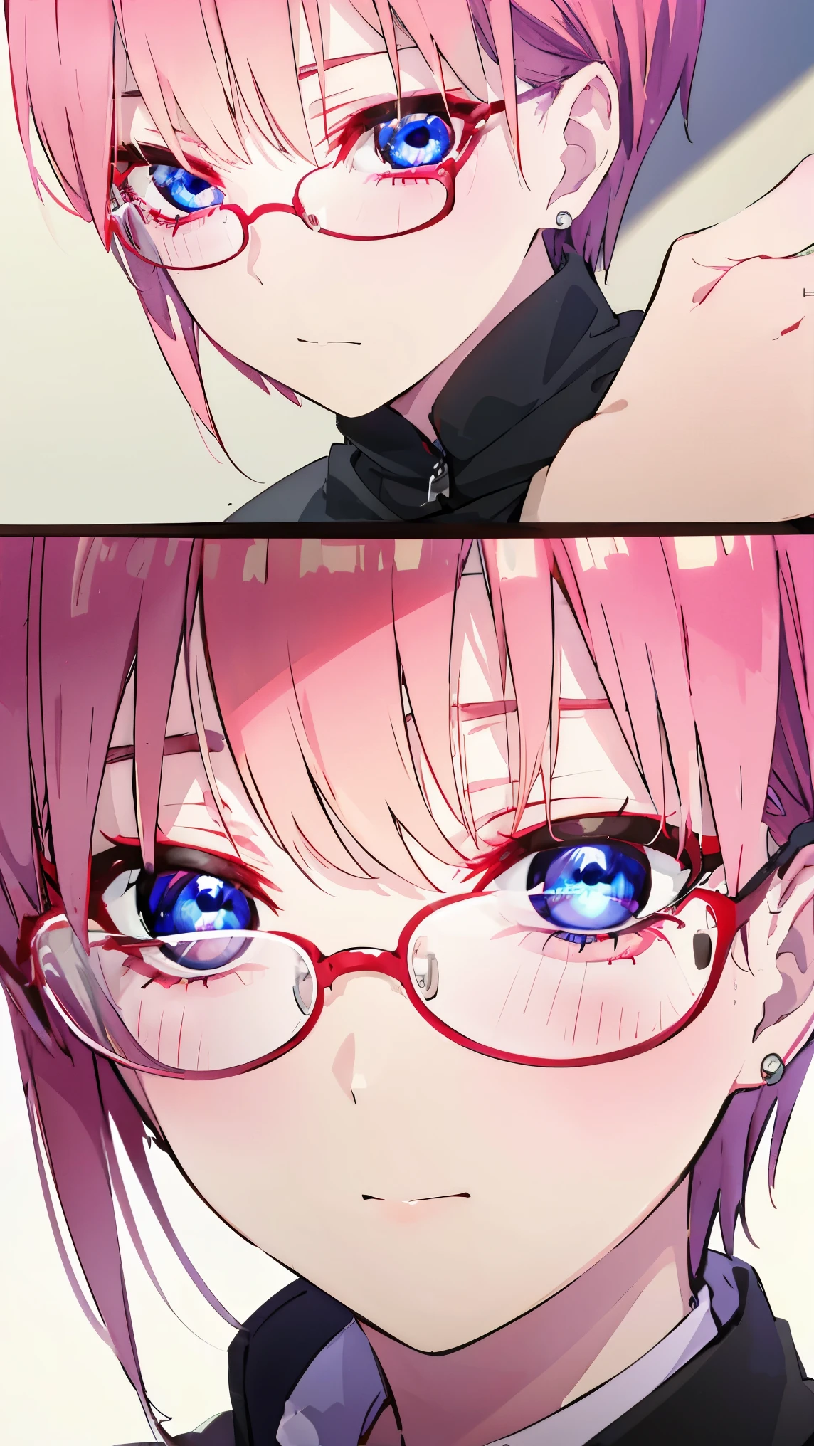 Anime girl with pink hair and glasses with blue eyes - SeaArt AI