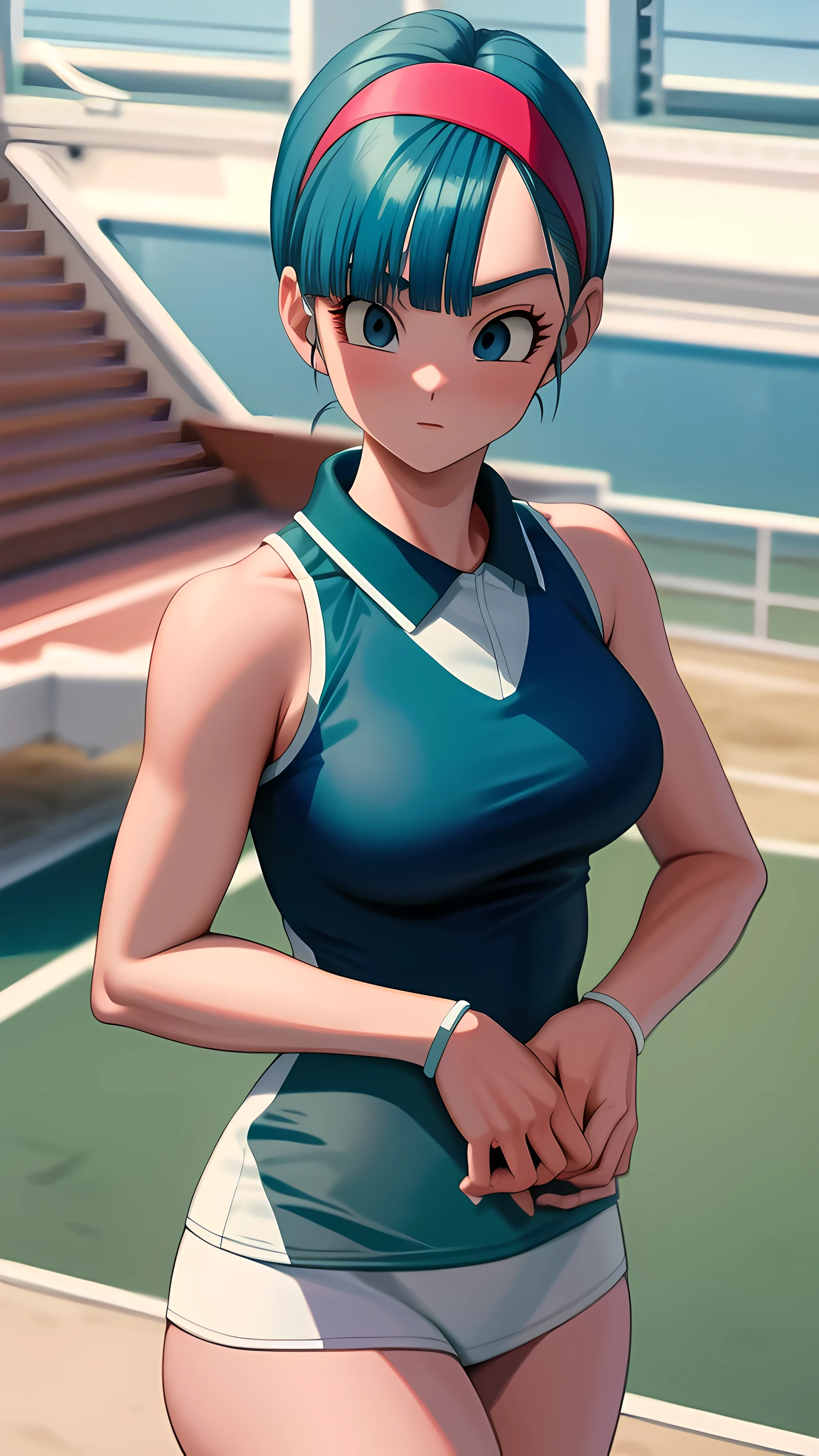 Anime girl in a tennis outfit standing on a tennis court - SeaArt AI