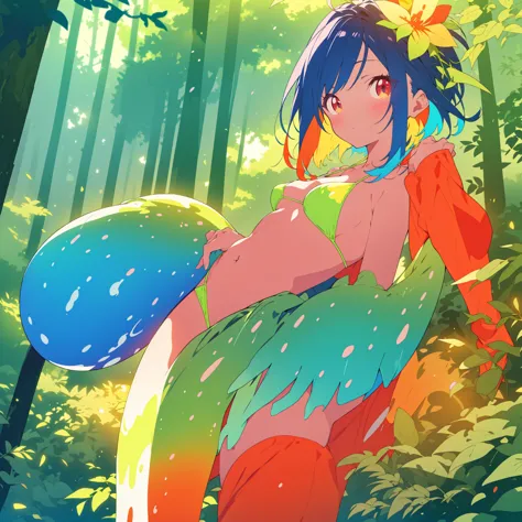 (best quality, vivid colors),deslumbrante.
## Generated prompt 1 girl, forest, striking, Chonmago, no sclera, high-cut bikini, h...