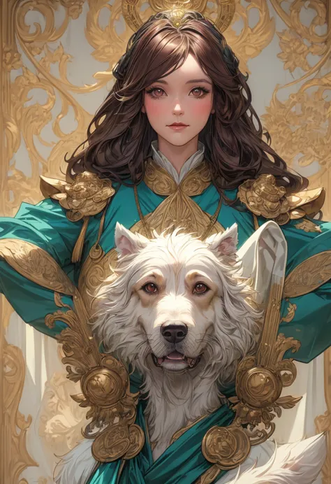 A dog with a human face in the Art Nouveau style