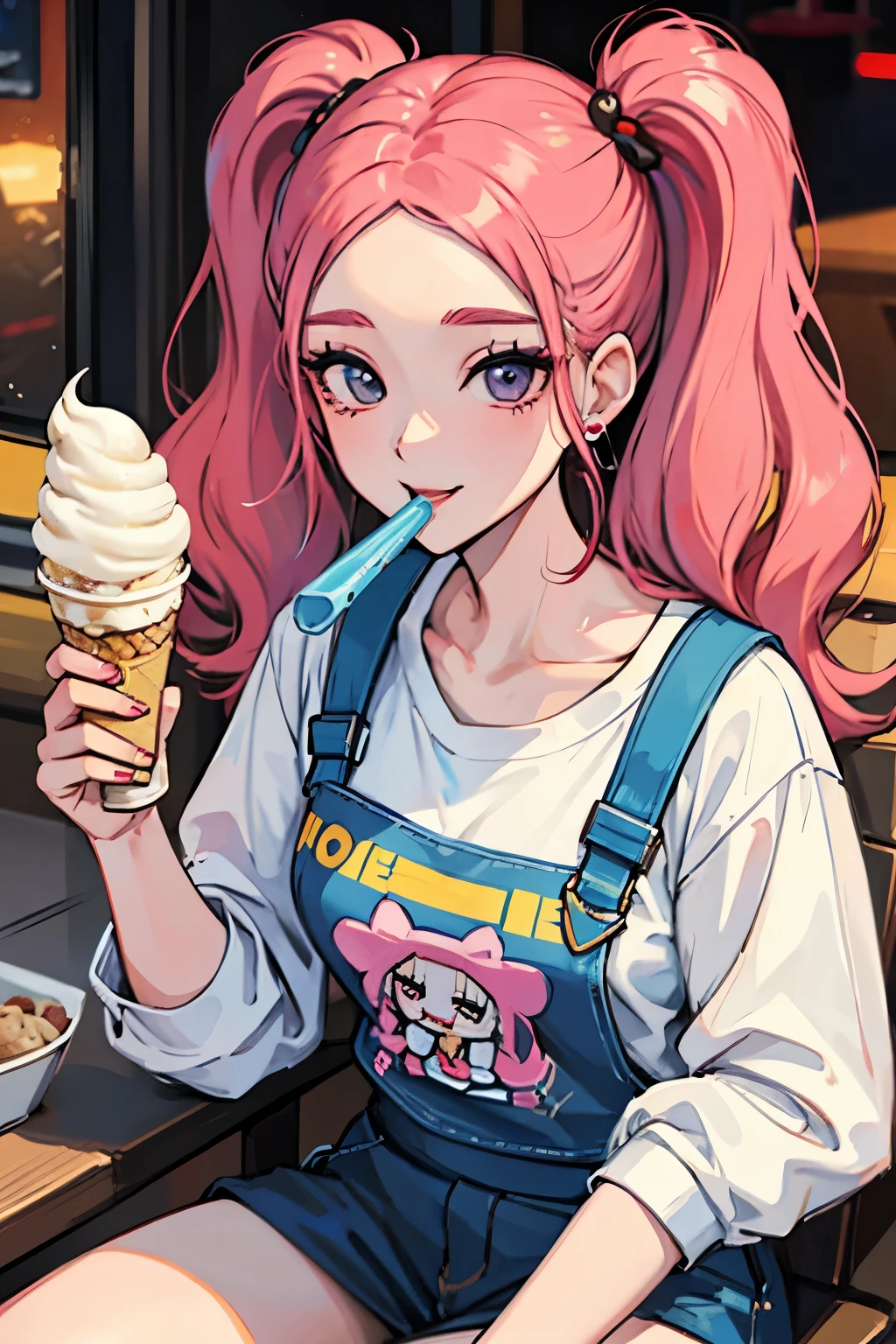 Nancy from the kpop group momoland eating ice cream and happy