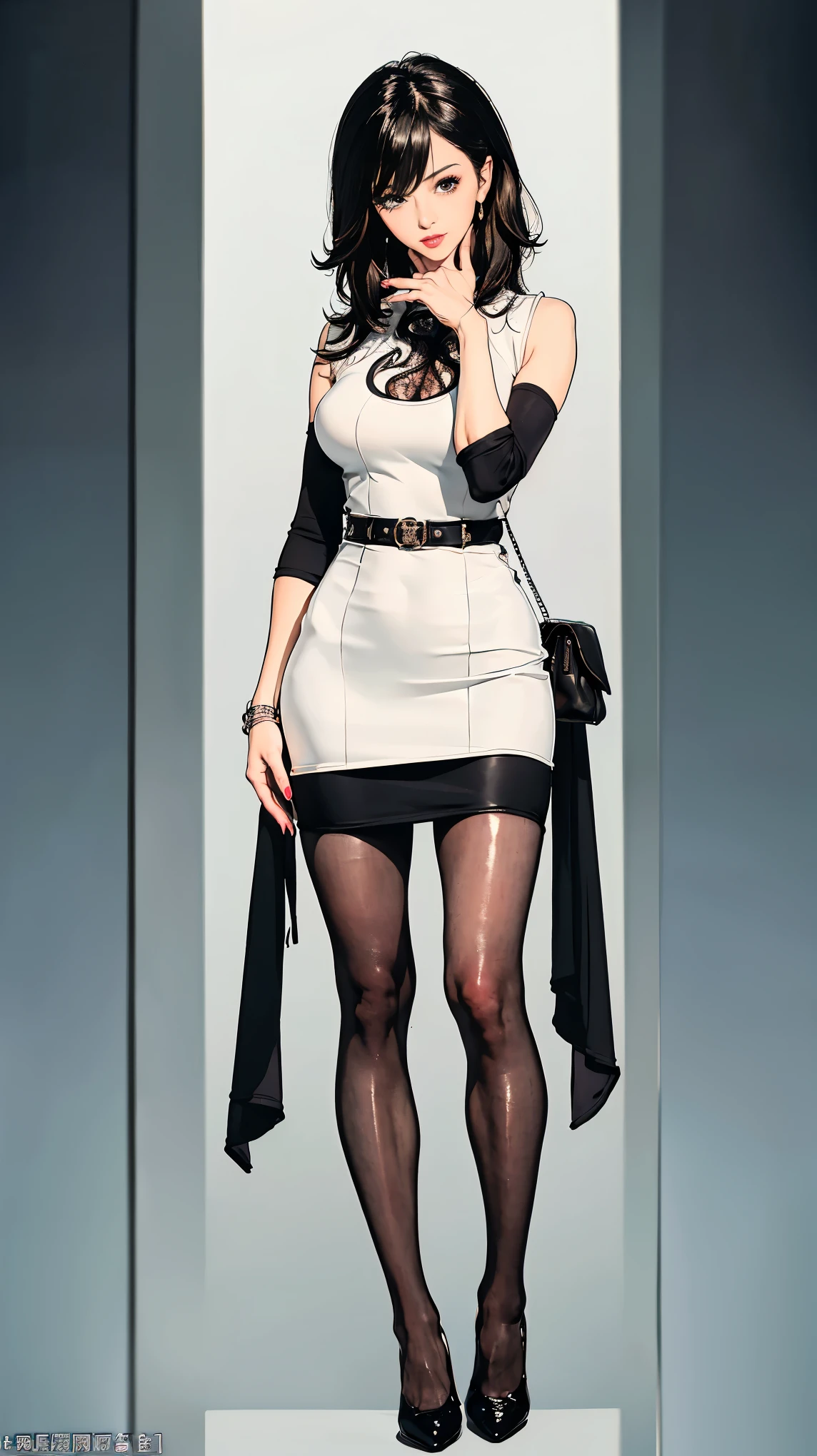 A woman in a white dress and black stockings posing for a picture - SeaArt  AI