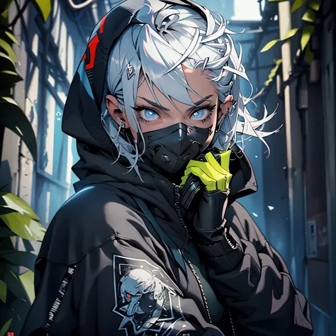 Young Adult, Androgynous, Assassin, ((( Plasmiod ))), Beautiful, Black Hood, Mask, Athletic, Thin, Silver Hair, Shorthair, Blue ...