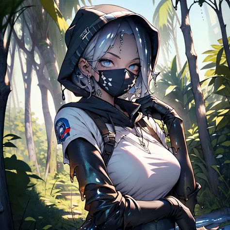 Young Adult, Androgynous, Assassin, ((( Plasmiod ))), Beautiful, Black Hood, Mask, Athletic, Thin, Silver Hair, Shorthair, Blue ...