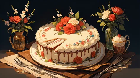 pie, biscuit, cream, beautiful jewelry, flowers, unusual cake, beautiful cake,