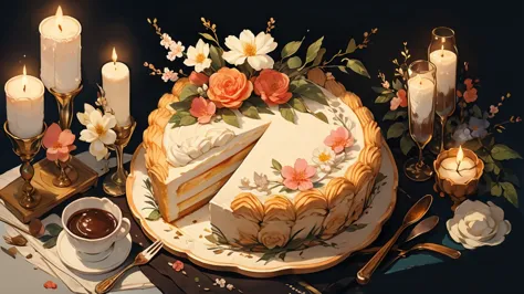 pie, biscuit, cream, Beautiful jewelry, Flowers, unusual cake, beautiful cake, 