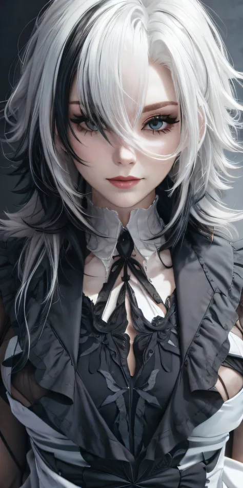 White hair, Black dress