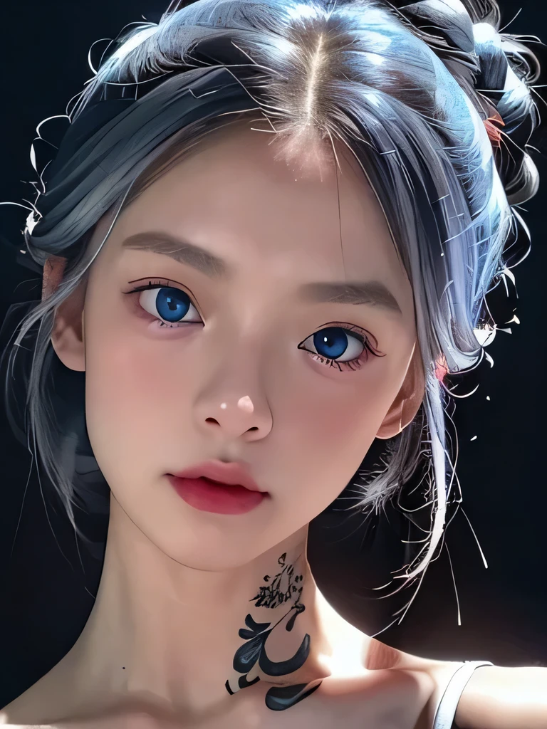 A woman with blue eyes and a tattoo on her neck - SeaArt AI