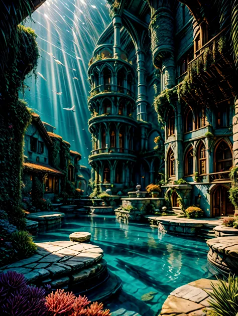 best quality,4k,8k,highres,masterpiece:1.2,ultra-detailed,realistic,photorealistic:1.37,underwater city,hidden civilization,glow...