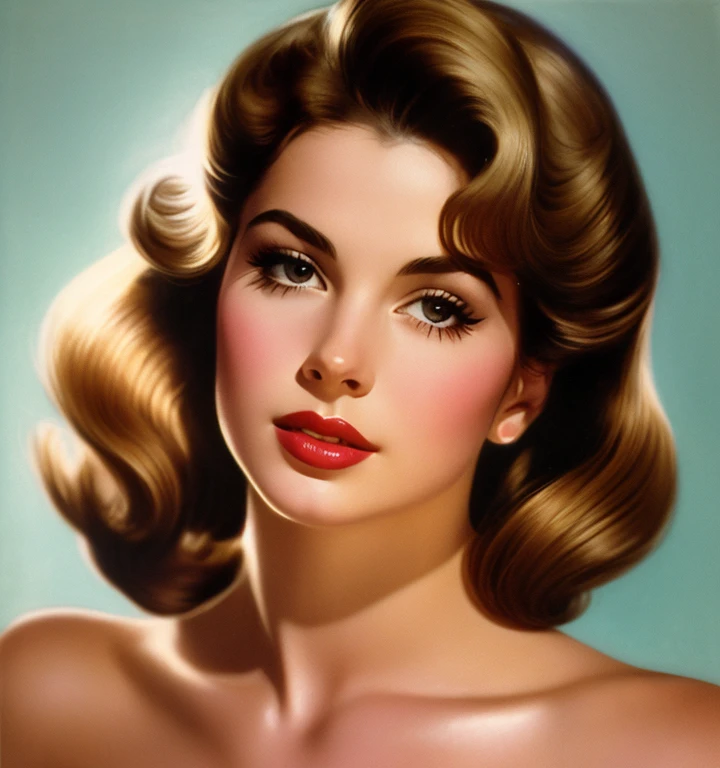 1970s,by Alberto Vargas,(Best quality, work of art), ultra-detailed and delicate portrait of a beautiful and timeless girl,noir woman, sultry eyes, closeup, style of Rolf Armstrong, light and shadow,charge of face,sexy face, beautifull nose, make different hair, make variations female noses,woman of barbados 