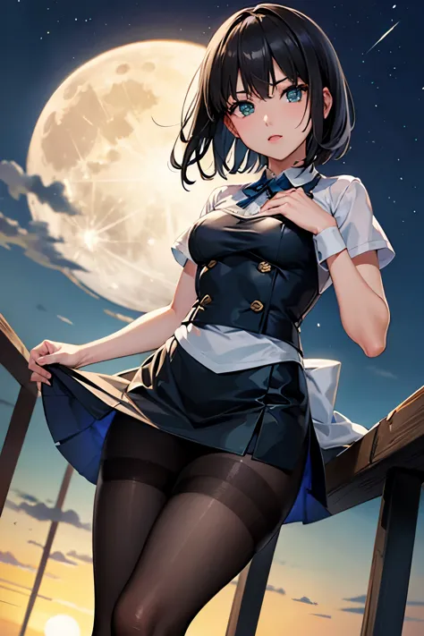 Fubuki, Bartender's clothes、pantyhose、Photo from below、full moon、medium chest、bootini skirt
