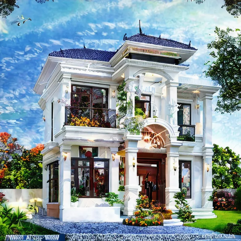 (masterpiece, best quality:1.2) ,neoclassic house, neoclassic villa, white wall, super detail, vray render , realistic photo of ...